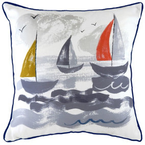 Evans Lichfield Nautical Sailboats Piped Feather Filled Cushion