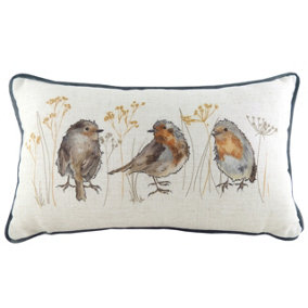 Evans Lichfield Oakwood Robins Printed Hand-Painted WatercolourRectangular Polyester Filled Cushion