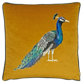 Evans Lichfield Peacock Hand-Painted Piped Polyester Filled Cushion