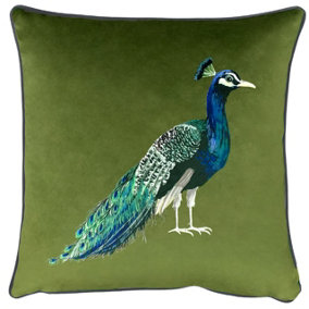 Evans Lichfield Peacock Hand-Painted Piped Polyester Filled Cushion