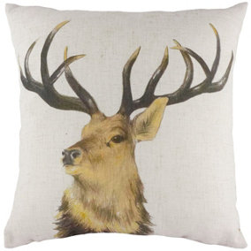 Evans Lichfield Rural Stag Hand-Painted WatercolourPrinted Polyester Filled Cushion