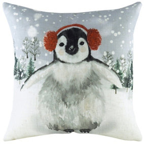 Evans Lichfield Snowy Penguin Hand-Painted Watercolour Printed Polyester Filled Cushion