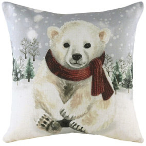 Evans Lichfield Snowy Polar Bear Hand-Painted Watercolour Printed Polyester Filled Cushion