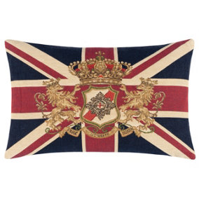 Evans Lichfield Union Jack Lion Crest Flag Tapestry Embroidered Cushion Cover