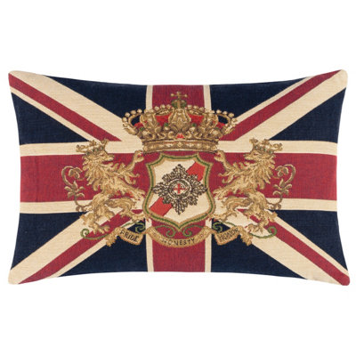 Evans Lichfield Union Jack Lion Crest Flag Tapestry Embroidered Feather Filled Cushion