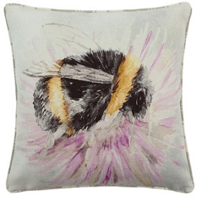 Evans Lichfield Watercolour Bee Hand-Painted Piped Polyester Filled Cushion