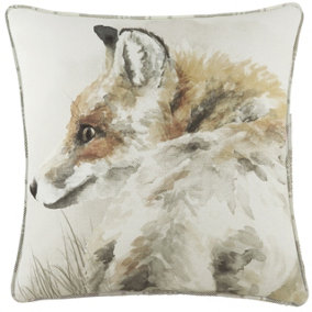 Evans Lichfield Watercolour Fox Tartan Piped Cushion Cover