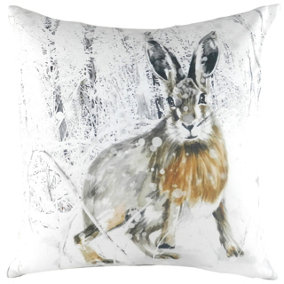 Evans Lichfield Xmas Hare Hand-Painted WatercolourPrinted Polyester Filled Cushion