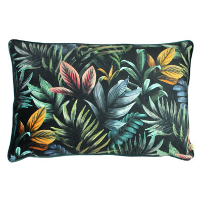 Evans Lichfield Zinara Leaves Rectangular Velvet Polyester Filled Cushion