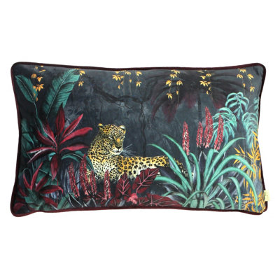Evans Lichfield Zinara Leopard Rectangular Velvet Piped Feather Filled Cushion