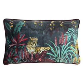 Evans Lichfield Zinara Leopard Rectangular Velvet Piped Feather Filled Cushion