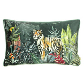 Evans Lichfield Zinara Tiger Rectangular Velvet Piped Cushion Cover