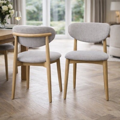 Eve Dining Chair Grey Fabric Padded Seat with a Natural Cut-out Wooded ...