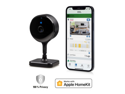 Eve Secure Indoor Camera Camera, Apple HomeKit Secure Video with motion sensor, microphone & speaker, 1 Pack, Black