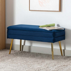 Evelina Modern Velvet Storage Ottoman Bench Chest Bedroom Livingroom Footstool (Blue)