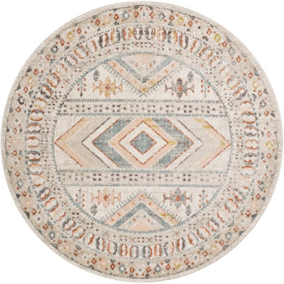 EVELYN Round Scandi Modern Boho Brick Area Rug 160 x 160 cm