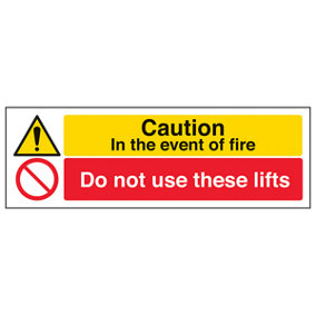 Event Of Fire Do Not Use Lifts Sign - Adhesive Vinyl - 600x200mm (x3)