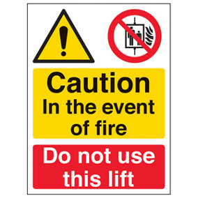 Event Of Fire Do Not Use Lifts Sign - Rigid Plastic - 150x200mm (x3)