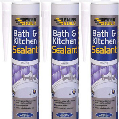 Everbuild Bath and Kitchen Acrylic Sealant, White, 290 ml (Pack of 3)