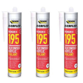 Everbuild Everflex 195 Premium+ Siliconised Acrylic Sealant, White 300 ml (Pack Of 3)