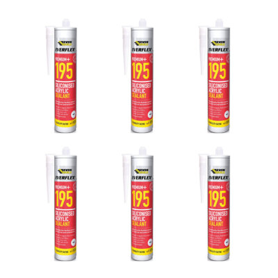 Everbuild Everflex 195 Premium+ Siliconised Acrylic Sealant, White 300 ml (Pack Of 6)