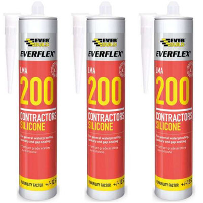 Everbuild Everflex 200 Contractors LMA Silicone Sealant, White 295 ml (Pack Of 3)