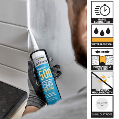 Everbuild Everflex 500 Bath and Sanitary Silicone Silicone Sealant, Manhattan Grey, 295 ml (Pack of 3)