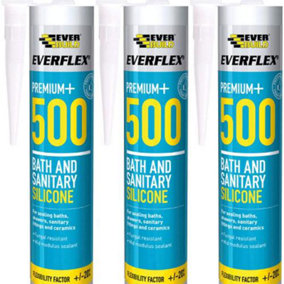 Everbuild Everflex 500 Bath and Sanitary Silicone, Stone, 295 ml (Pack of 3)