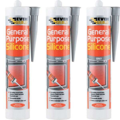 Everbuild General Purpose Silicone Sealant Grey 280ml (Pack Of 3) DIY