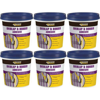 Everbuild Ready Mixed Overlap and Border Adhesive High Tack for Quick Bonding Ready to Use White 500g Tub (Pack Of 6)