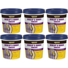Everbuild Ready Mixed Overlap and Border Adhesive High Tack for Quick Bonding Ready to Use White 500g Tub (Pack Of 6)