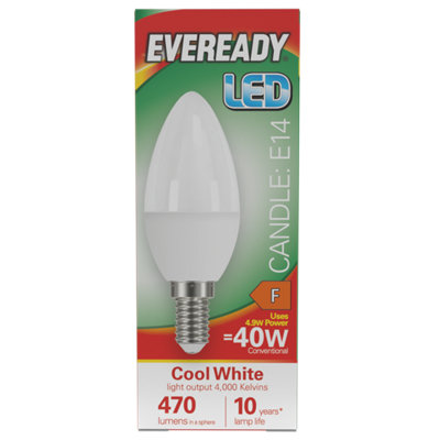 Eveready LED Candle E14 (SES) 470lm 4.9W 4000K (Cool White) - Pack of 1