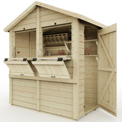 Everest Party Bar Shed with Apex Roof, Door and Hatches - 4ft x 6ft