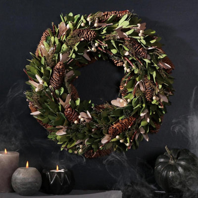 Evergreen Autumn Wreath Front Door Halloween Decorations Halloween Wreath 36cm