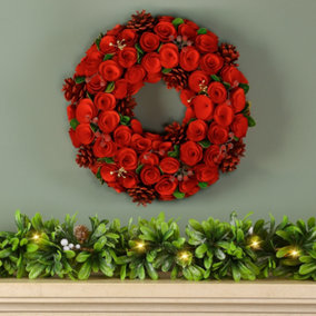 Evergreen Red Berry Indoor 35cm Wreath and 1.8m LED Garland Christmas Decorations