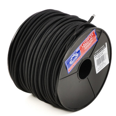 Cordon élastique Choc (bungee) Everlasto Lastoflex - 15m X 8mm, Noir, Résistance 100kg | Fabriqué Au Royaume-Uni