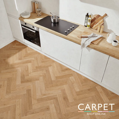EverTread Herringbone Dark Oak Wood Effect Vinyl Floor 3.5m x 4m