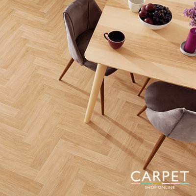 EverTread Herringbone Dark Oak Wood Effect Vinyl Floor 3.5m x 4m