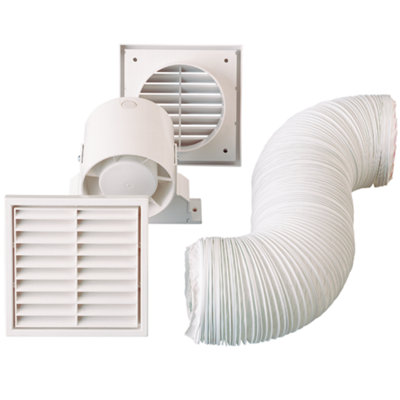 Everything Ventilation Bathroom Extractor Fan Kit with PVC Ducting & 2