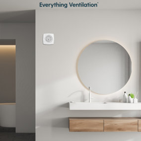 Everything Ventilation Low Profile Axial Bathroom Extractor Fan - Wall or Ceiling Mount - Energy Efficient (100mm No Timer, White)