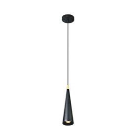 EVI - CGC Black and Gold Cone Metal Pendant Ceiling Light Adjustable Black Cord