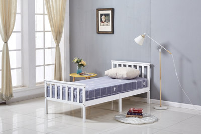 White wooden single bed on sale frame