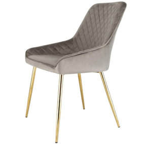 Evie Dining Accent Chair Upholstered in Velvet Fabric  - Grey/Gold