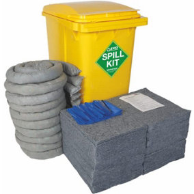 EVO 360 Litre Spill Kit in Wheeled Bin- Suitable for Hydraulics, Oils, Coolant, Fuels and Mild Ac'ds.