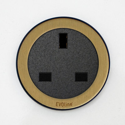 EVOline One in Black & Brass, 1 UK Socket, Worktop Socket