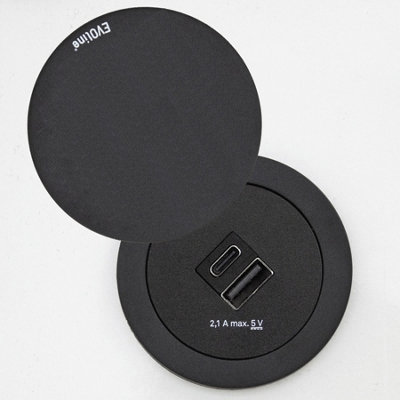 EVOline One in Black, USB A/C, With Cover, Worktop Socket