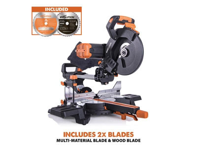 Evolution 053-0001C R255SMS-DB+ Multi-Material Sliding Mitre Saw 255mm 2000W 240V EVLR255SMSDB