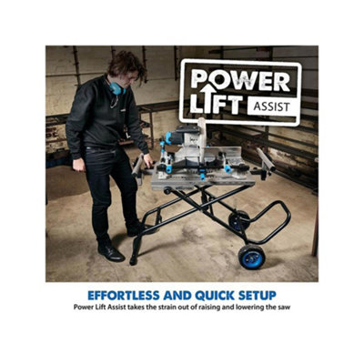 Evolution MCS Mitre Saw Stand With Powerlift Assist – Heavy-Duty Steel, Off-Road Wheels, 187 Lbs Capacity, Fits S355CPS & R355CPS – Universal Brackets