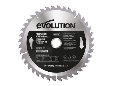 Evolution Fine Wood Mitre/Table Saw Blade 185 x 20mm x 40T