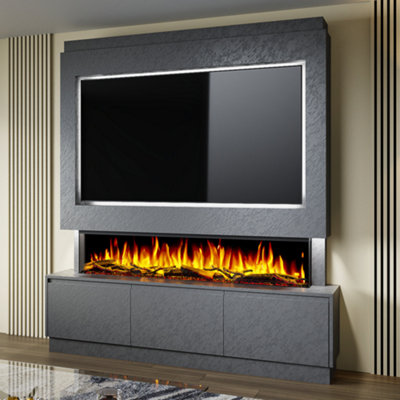 Evolution Fires Pre-Built Media Wall Package 21 with 60 Inch 3-Sided ...